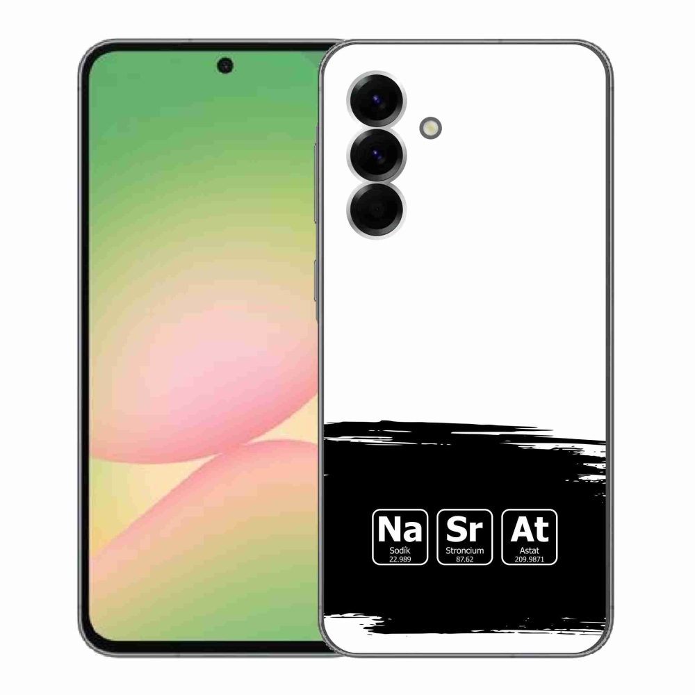 Gelový kryt mmCase na Samsung Galaxy A56 5G - chemické prvky černobílé pozadí