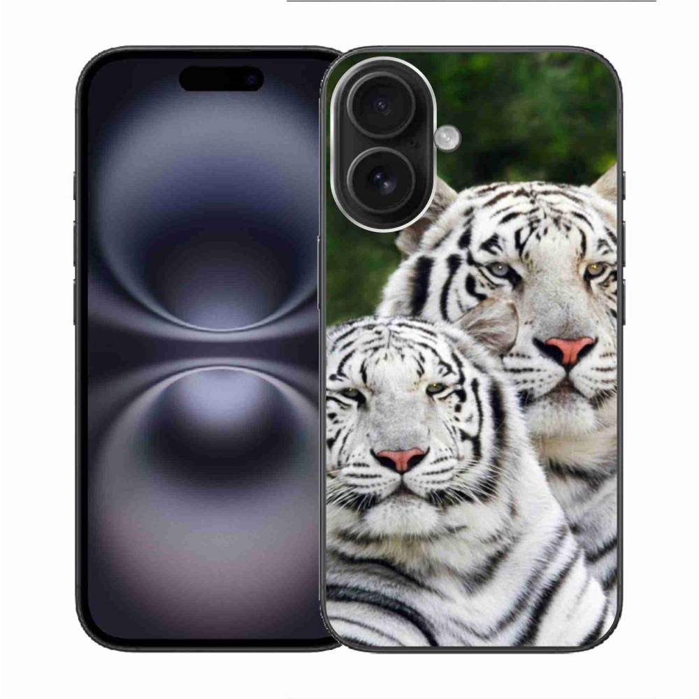 Gelový obal mmCase na iPhone 16 - bílí tygři