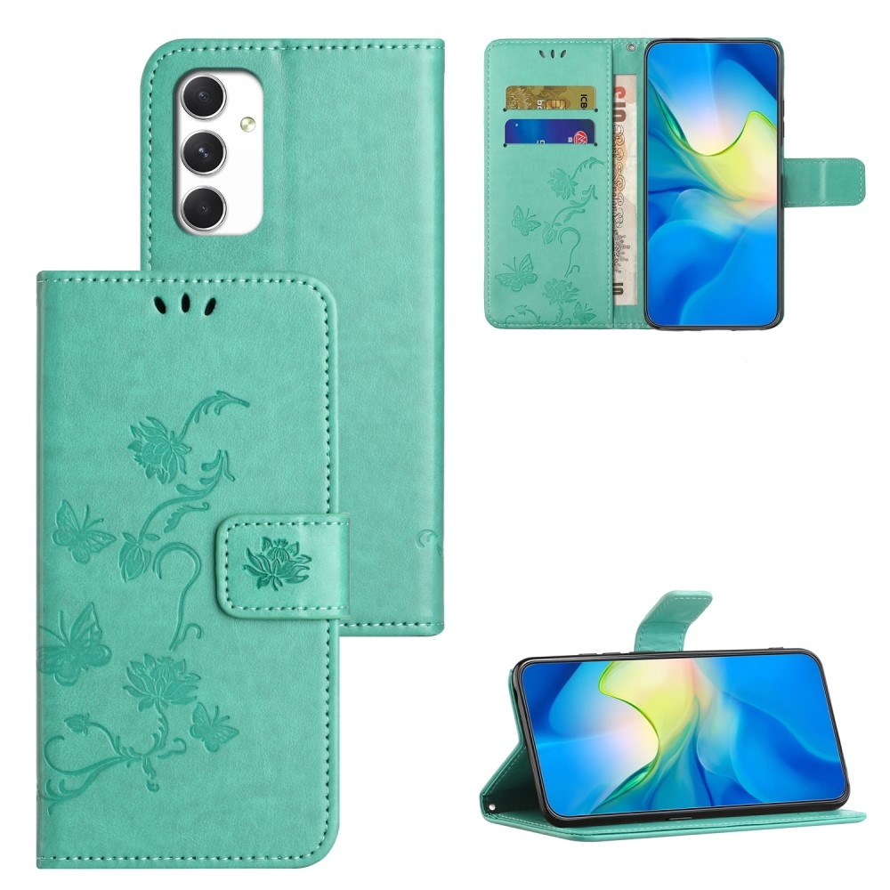 Flower knížkové pouzdro na Samsung Galaxy A16 4G/5G - modrozelené