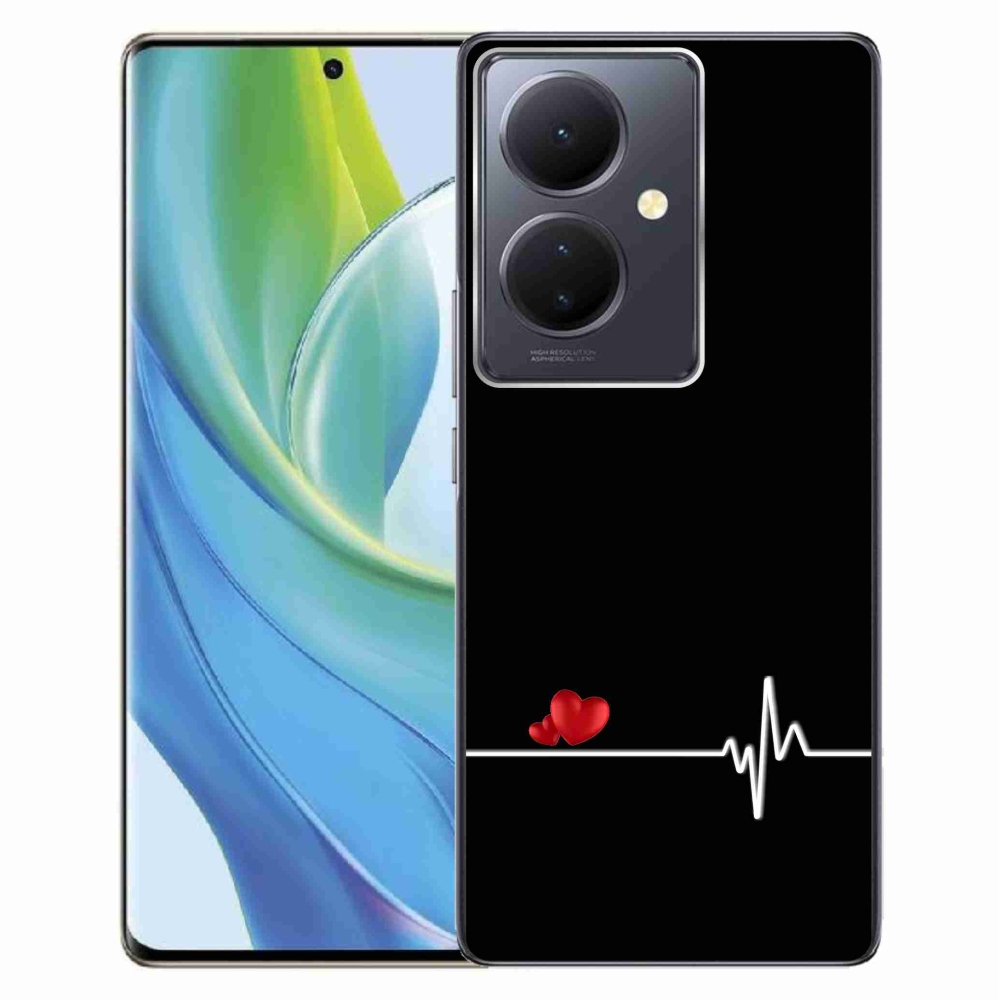 Gelový kryt mmCase na Vivo V29 Lite 5G - srdce a tep černé pozadí