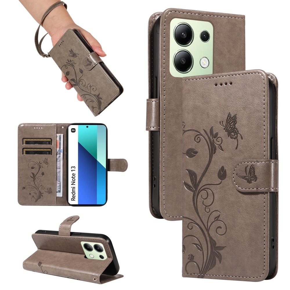 Flower knížkové pouzdro na Xiaomi Redmi Note 13 - šedé