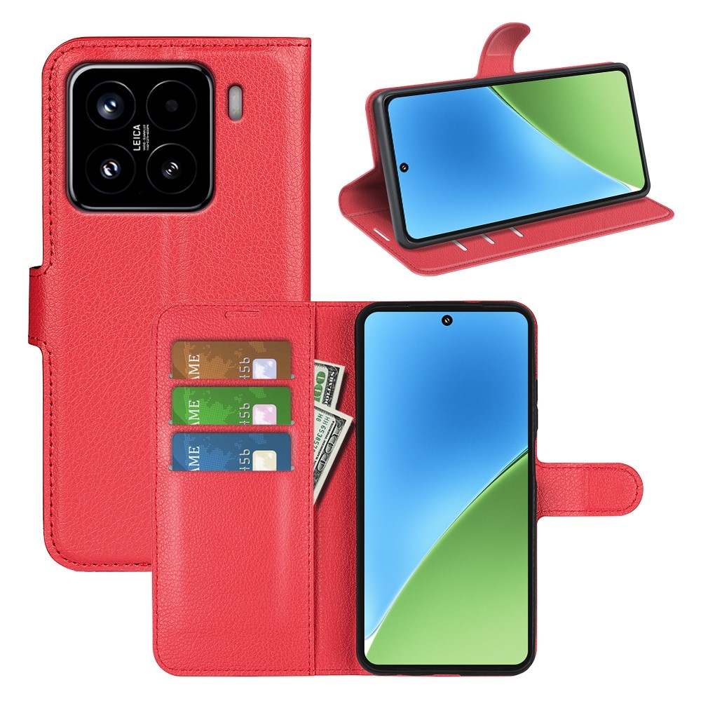 Litchi knížkové pouzdro na Xiaomi 15 - červené