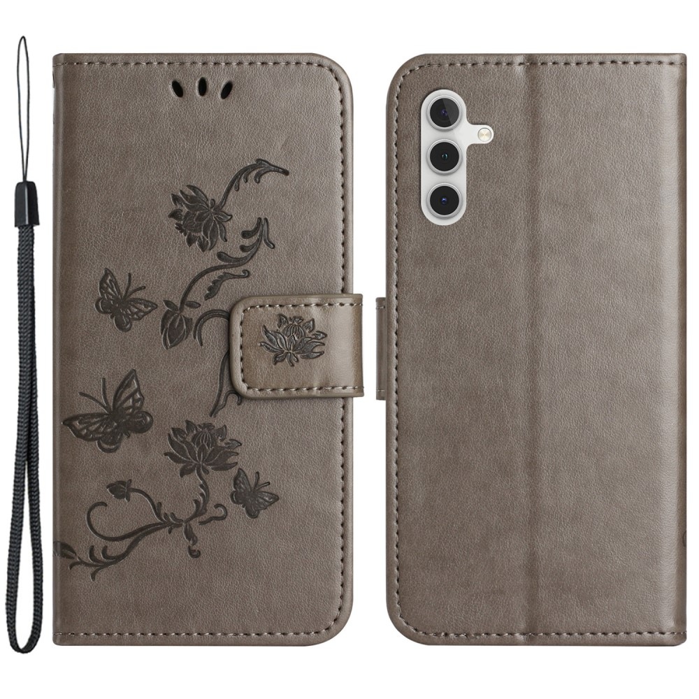 Flower knížkové pouzdro na Samsung Galaxy A25 5G - šedé
