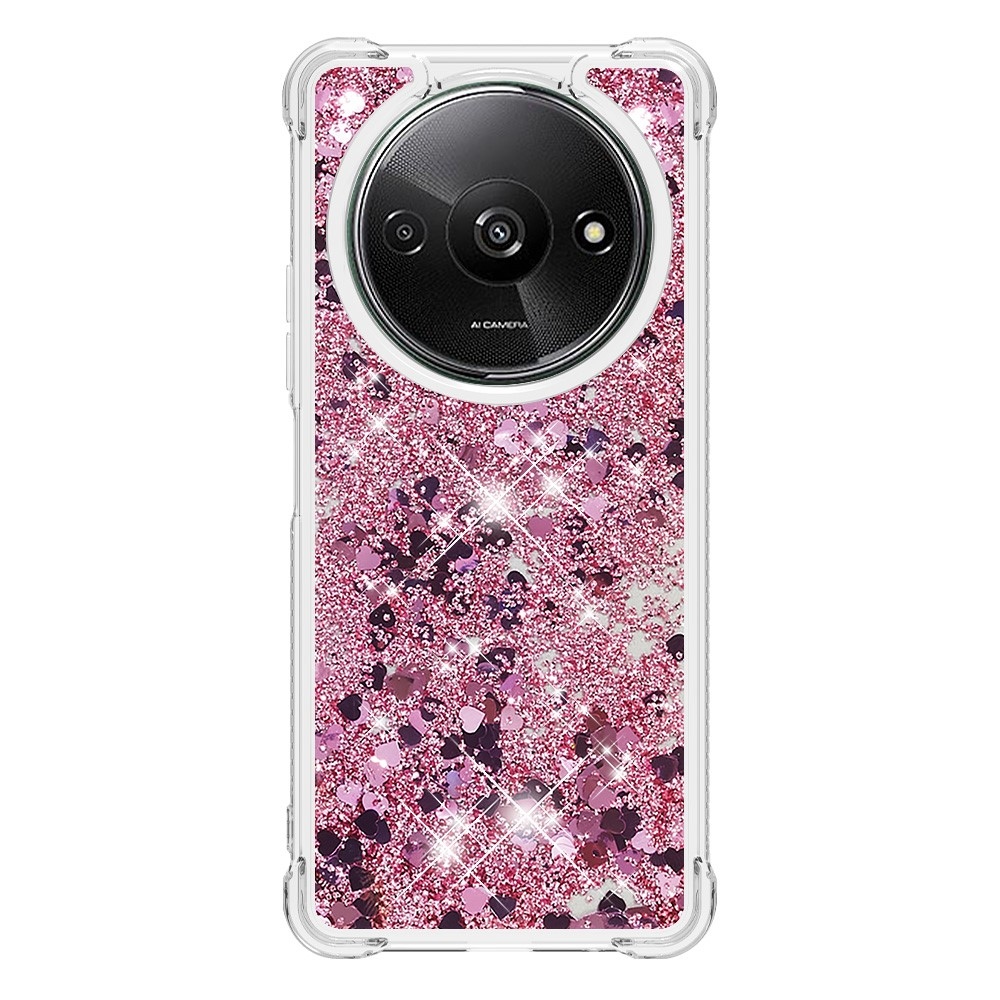 Glitter gelový přesýpací obal na Xiaomi Redmi A3 - růžovozlatý/srdíčka