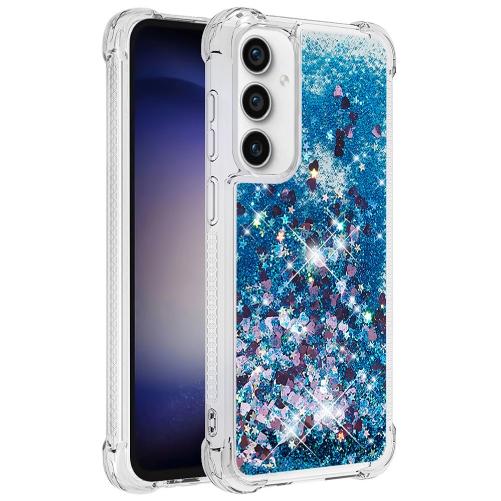 Glitter gelový přesýpací obal na Samsung Galaxy S23 FE - modrý/srdíčka