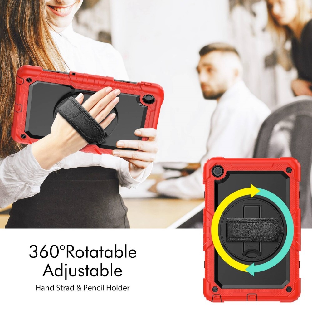 Hybridní pouzdro s držákem na ruku a ramenním popruhem na tablet Lenovo Tab M10 Plus (3. Gen) - červené