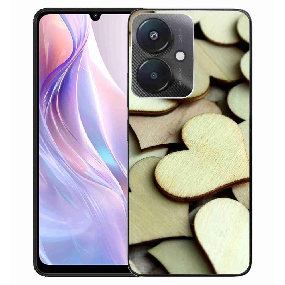 Gelový kryt mmCase na Xiaomi Redmi 13C 5G - dřevěná srdíčka
