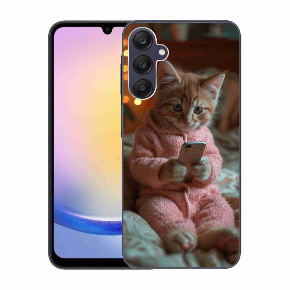 Gelový kryt mmCase na Samsung Galaxy A25 5G - kotě s mobilem