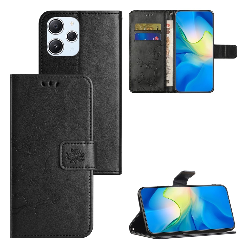 Flower knížkové pouzdro na Xiaomi Redmi 12 4G/5G - černé