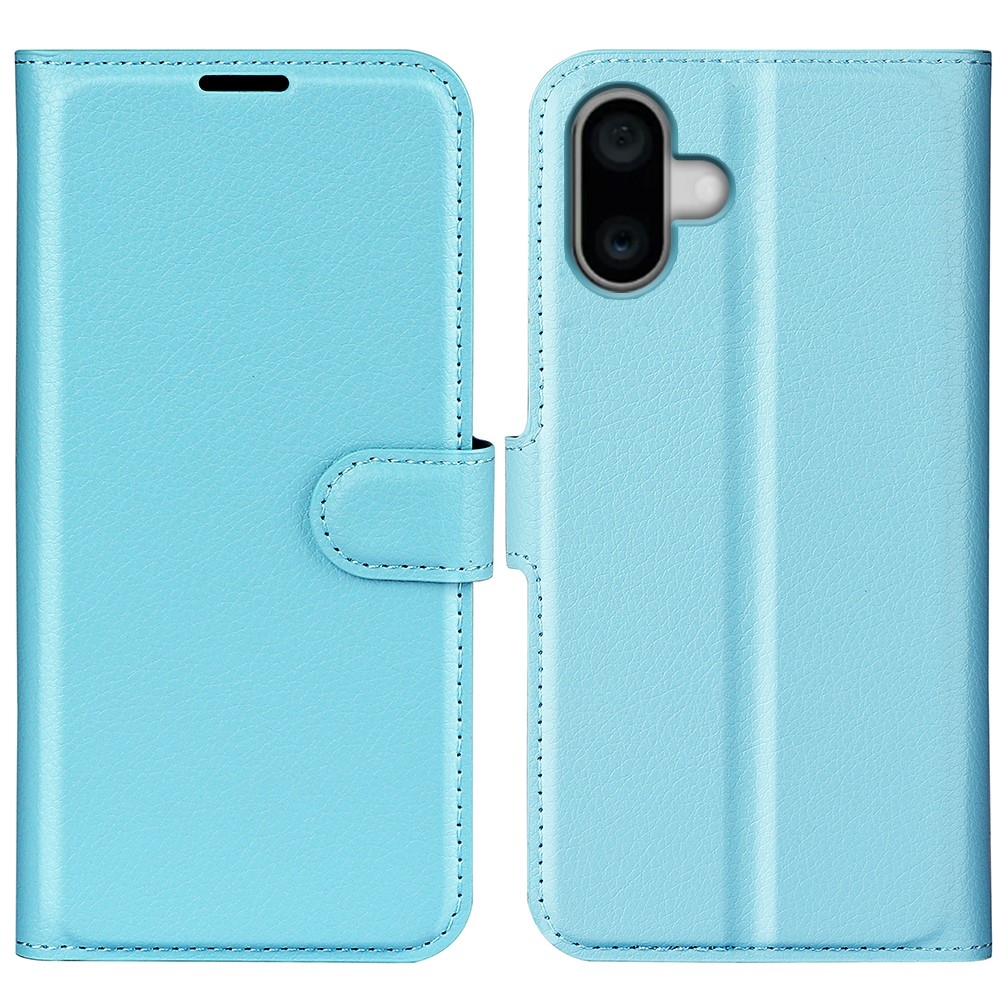 Litchi knížkové pouzdro na iPhone 16 - modré