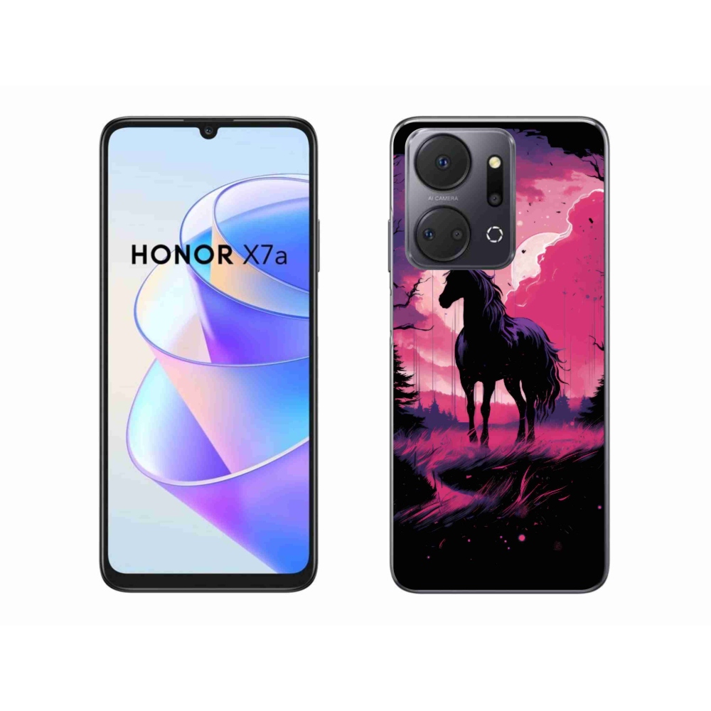 Gelový kryt mmCase na Honor X7a - černý kreslený kůň 1