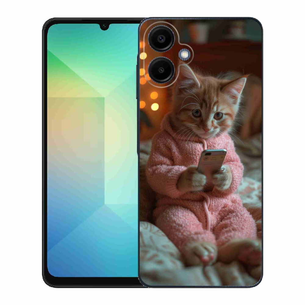 Gelový kryt mmCase na Samsung Galaxy A06 4G - kotě s mobilem