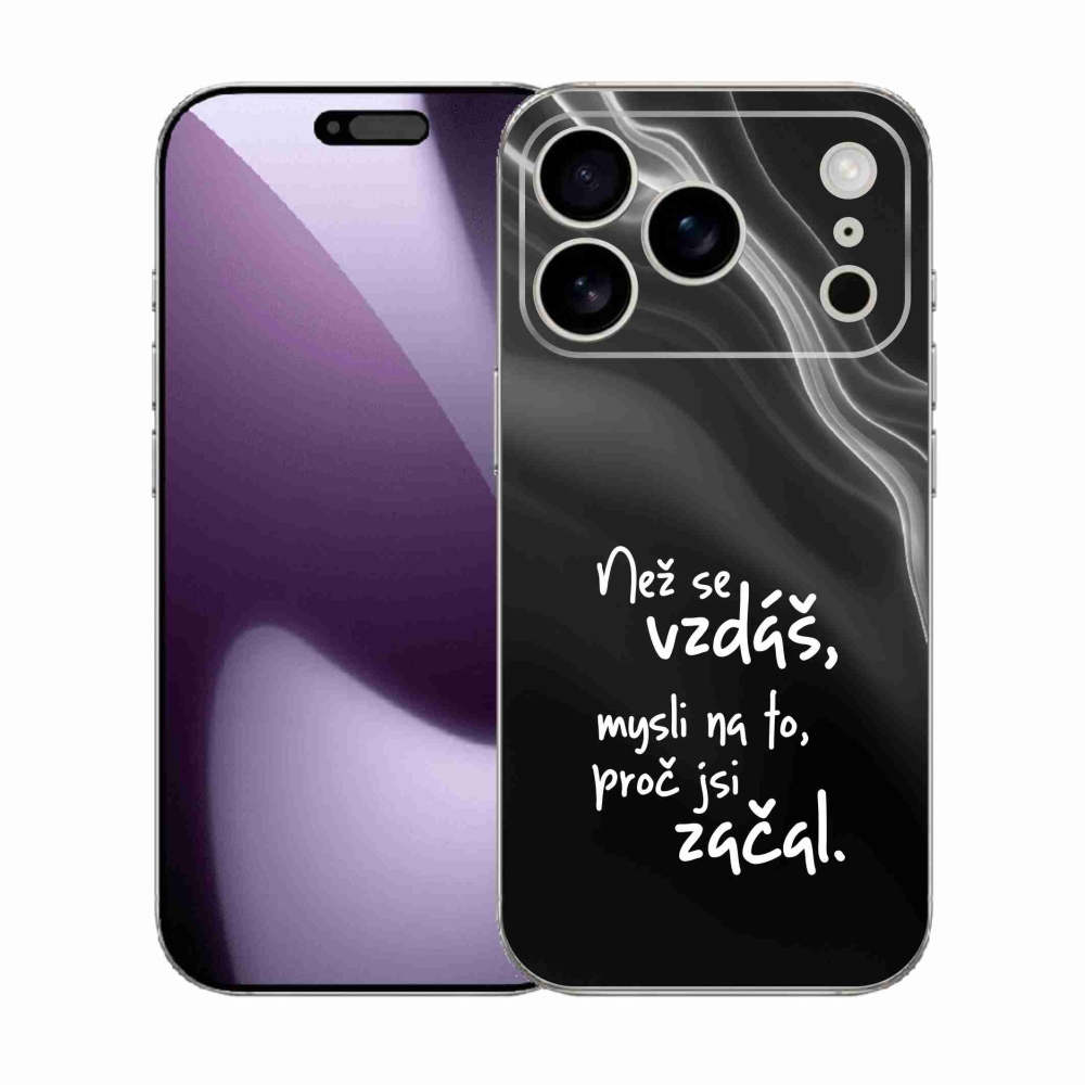 Gelový kryt mmCase na iPhone 17 Pro - citát 2 černé pozadí
