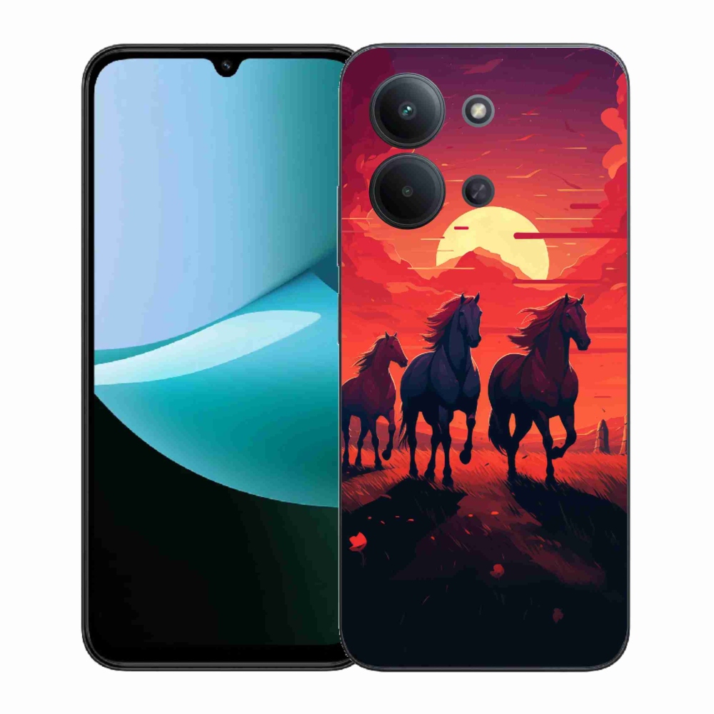 Gelový kryt mmCase na Xiaomi Redmi 15C 4G (171mm)/Poco C85 4G (171mm) - koně a západ slunce