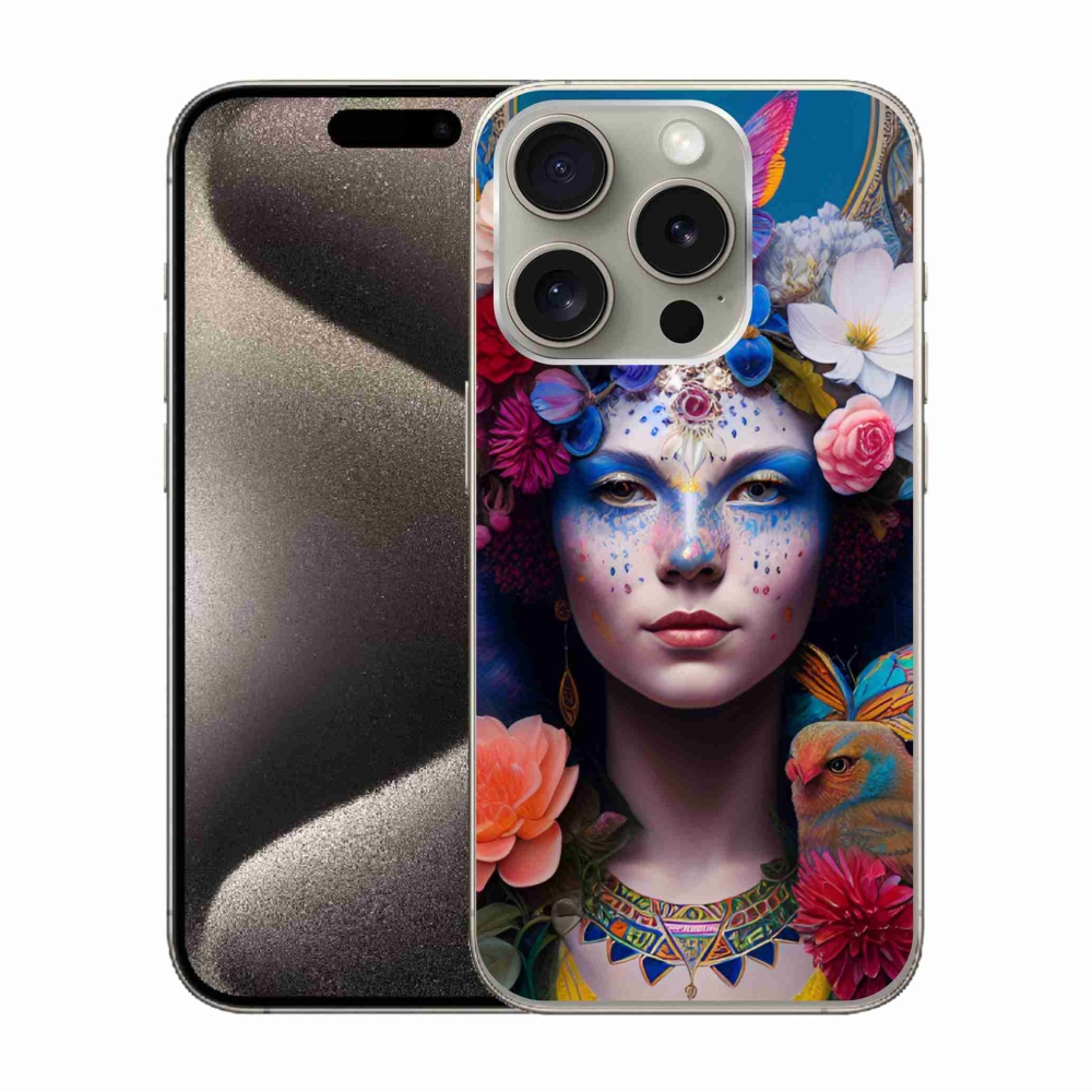 Gelový kryt mmCase na iPhone 15 Pro - žena s květinami