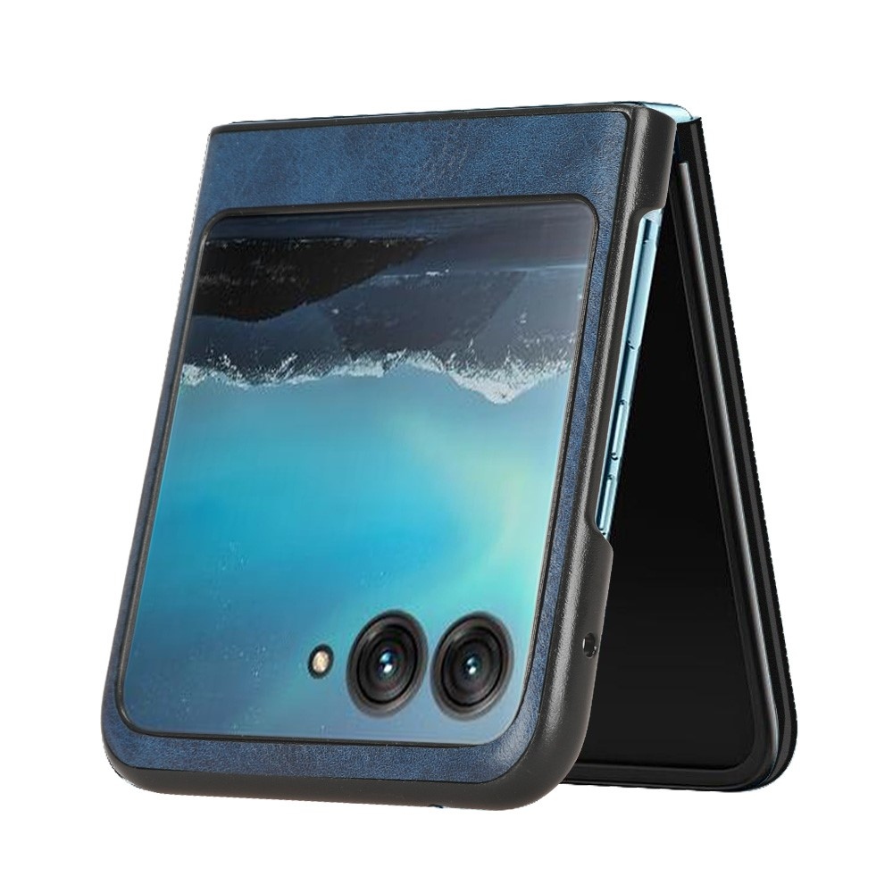 Vintages plastový kryt s umělou kůží na Motorola Razr 40 Ultra 5G - modrý
