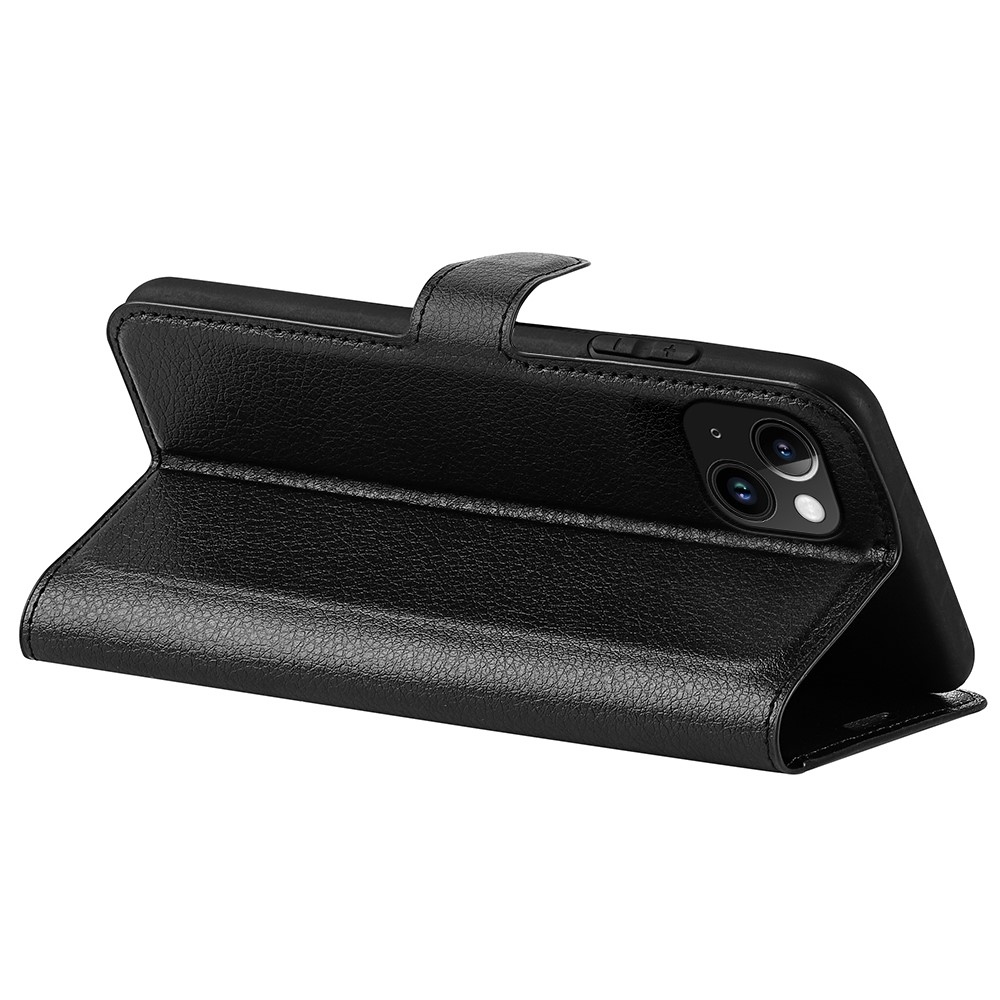 Litchi knížkové pouzdro na iPhone 15 Plus - černé