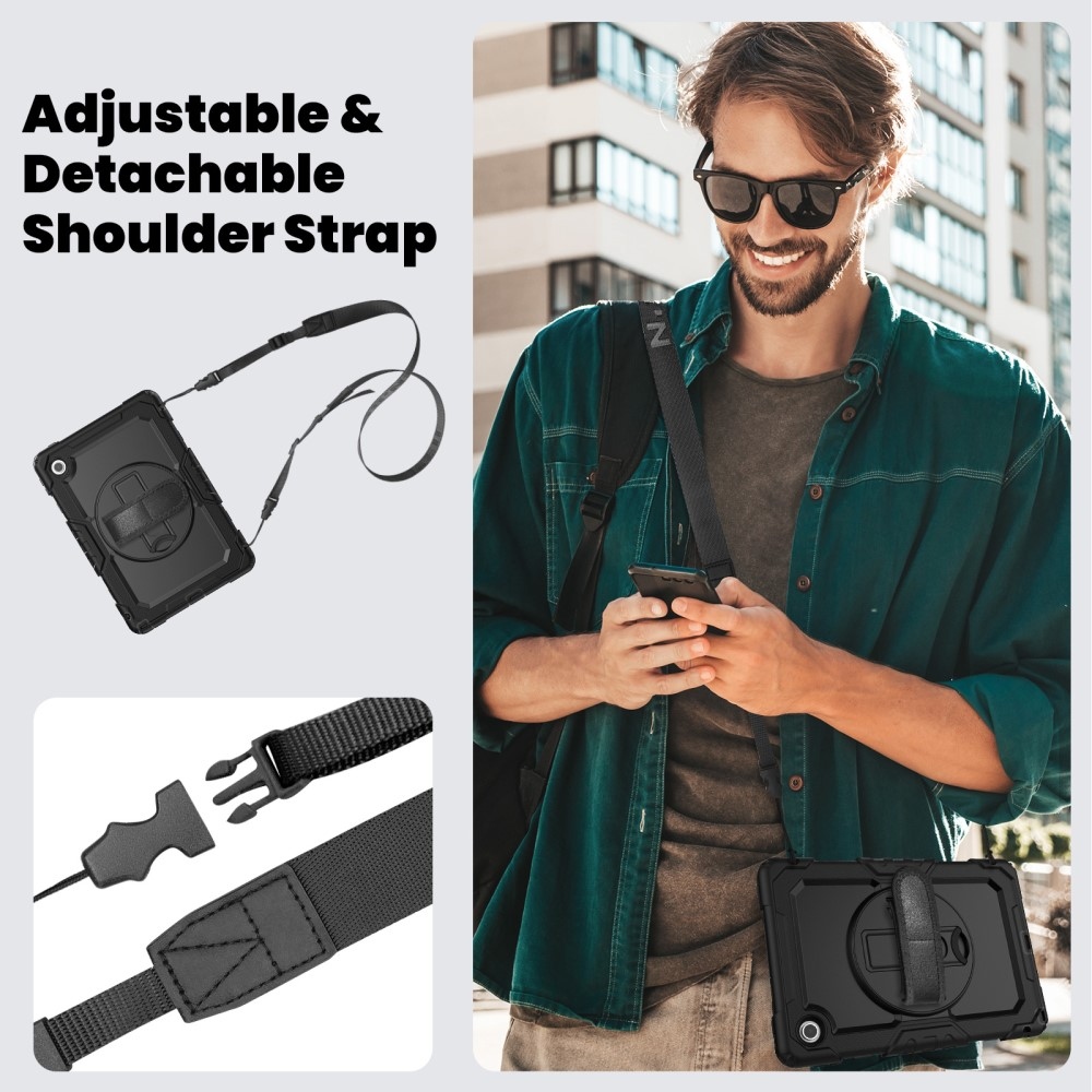 Strap odolný kryt s držákem na ruku a ramenním popruhem na Lenovo Tab 10.1 (2025) - černý