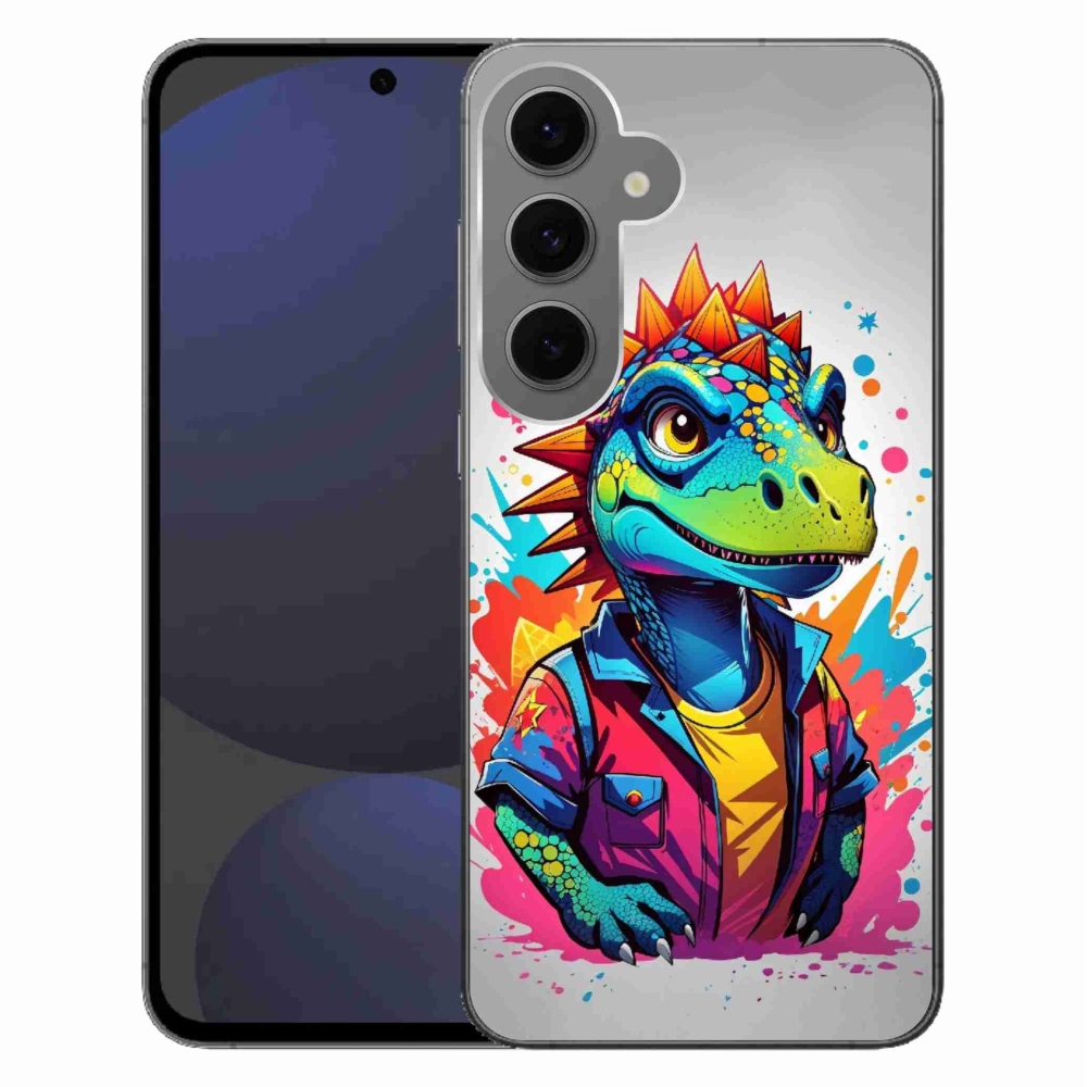 Gelový kryt mmCase na Samsung Galaxy S24 FE - barevný dinosaurus