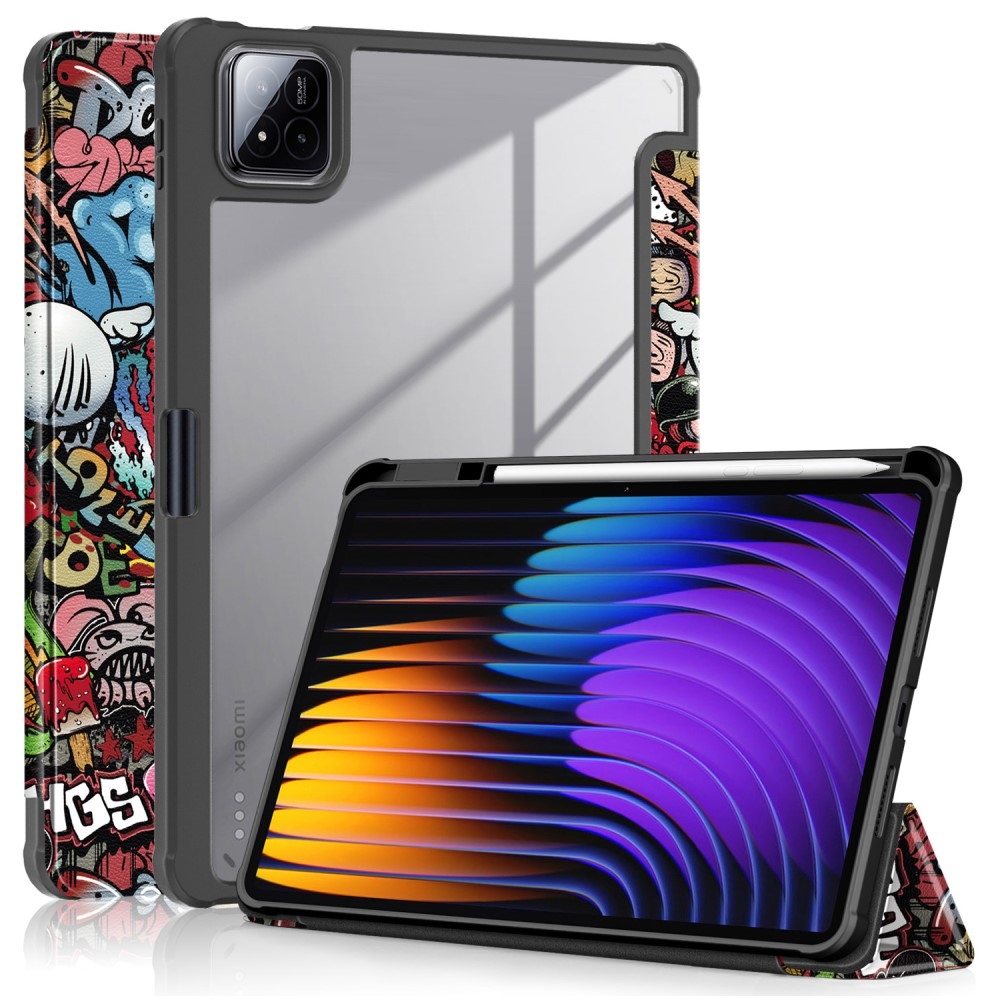 Pattern chytré polohovací pouzdro s průhlednými zády na tablet Xiaomi Pad 7/7 Pro - graffiti