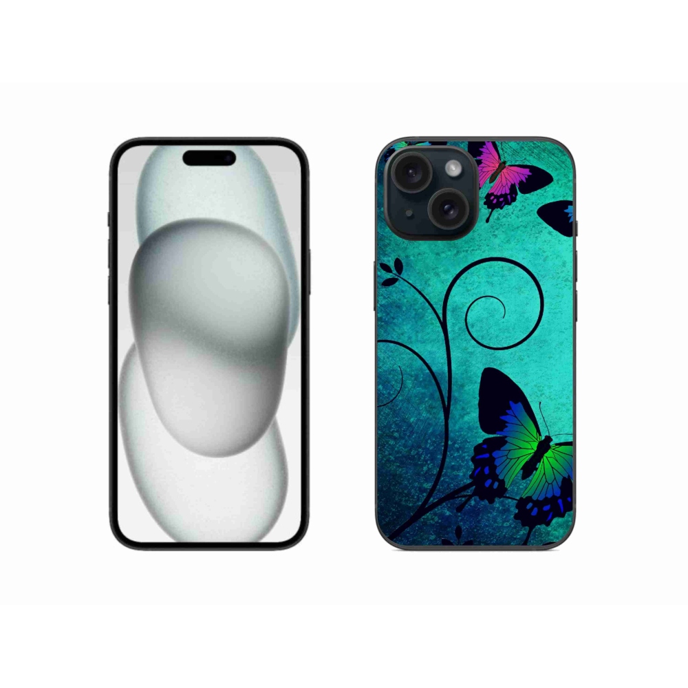 Gelový kryt mmCase na iPhone 15 - barevní motýli