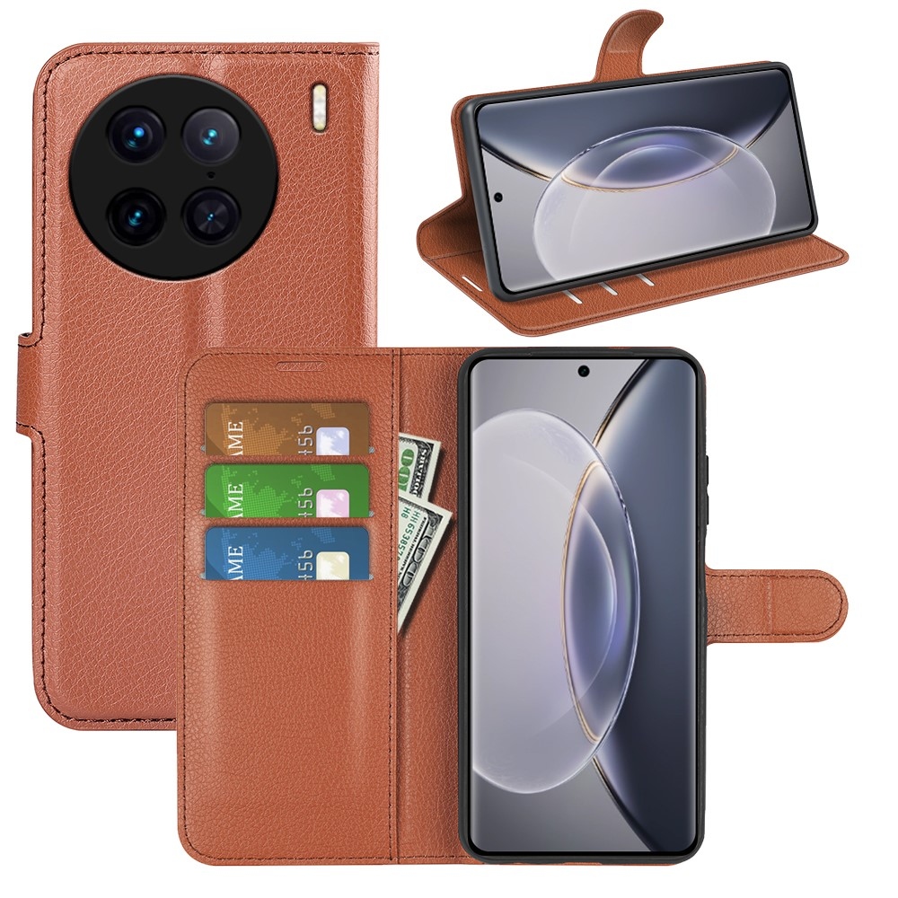 Litchi knížkové pouzdro na Vivo X90 Pro - hnědé