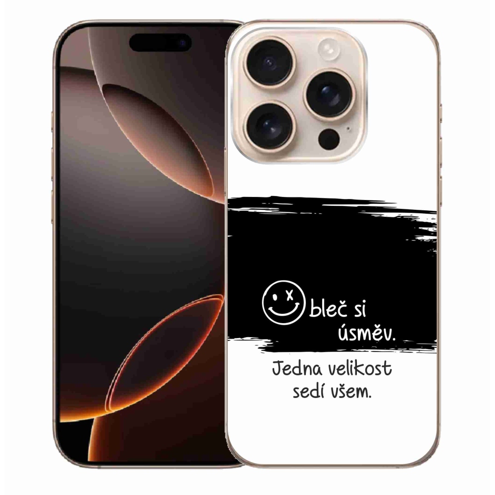 Gelový kryt mmCase na iPhone 16 Pro Max - vtipný text 8 černobílé pozadí