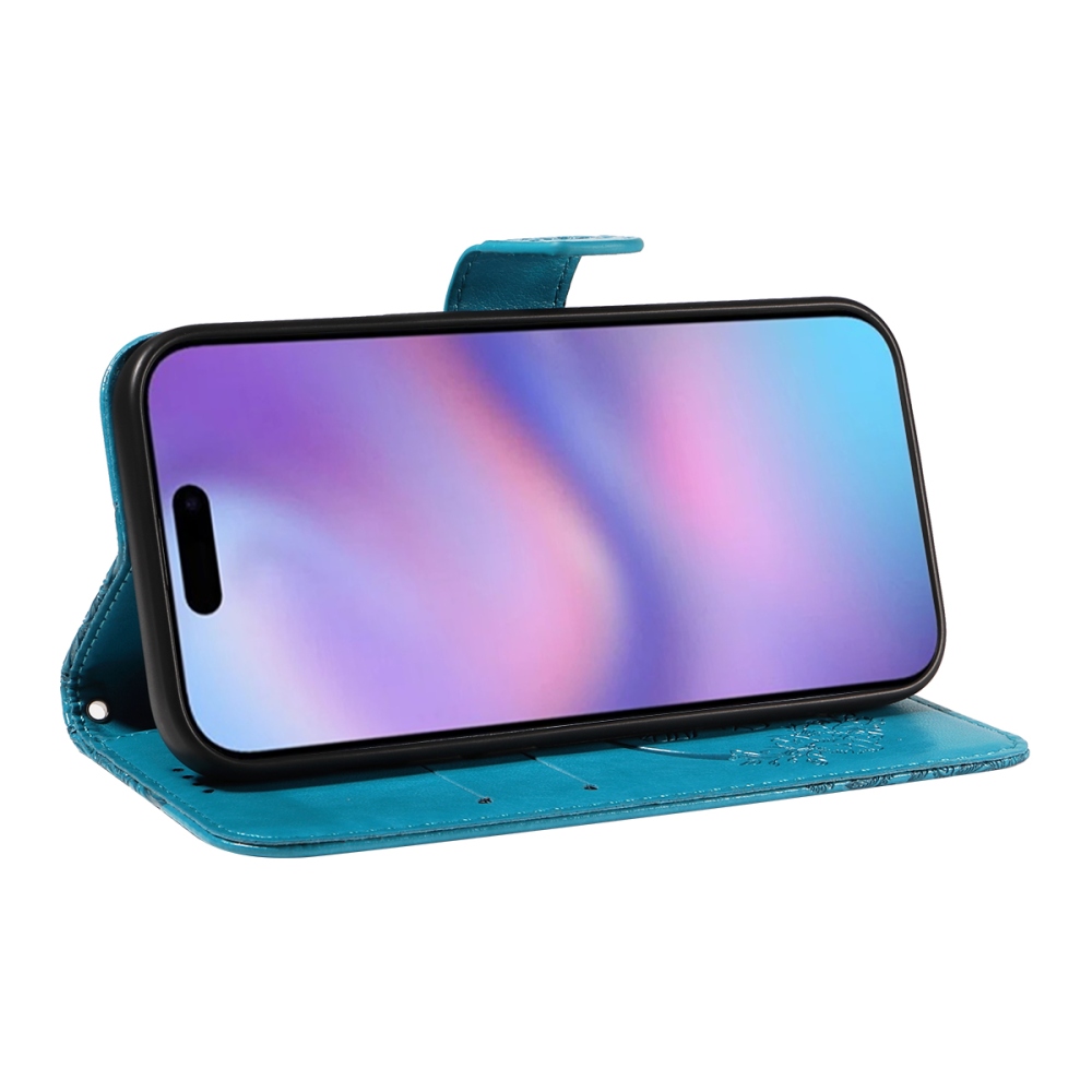 Floral Butterfly knížkové pouzdro na iPhone 17 - modré