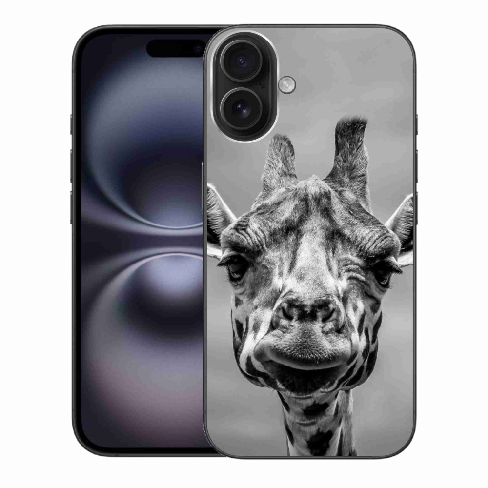 Gelový kryt mmCase na iPhone 16 Plus - černobílá žirafa