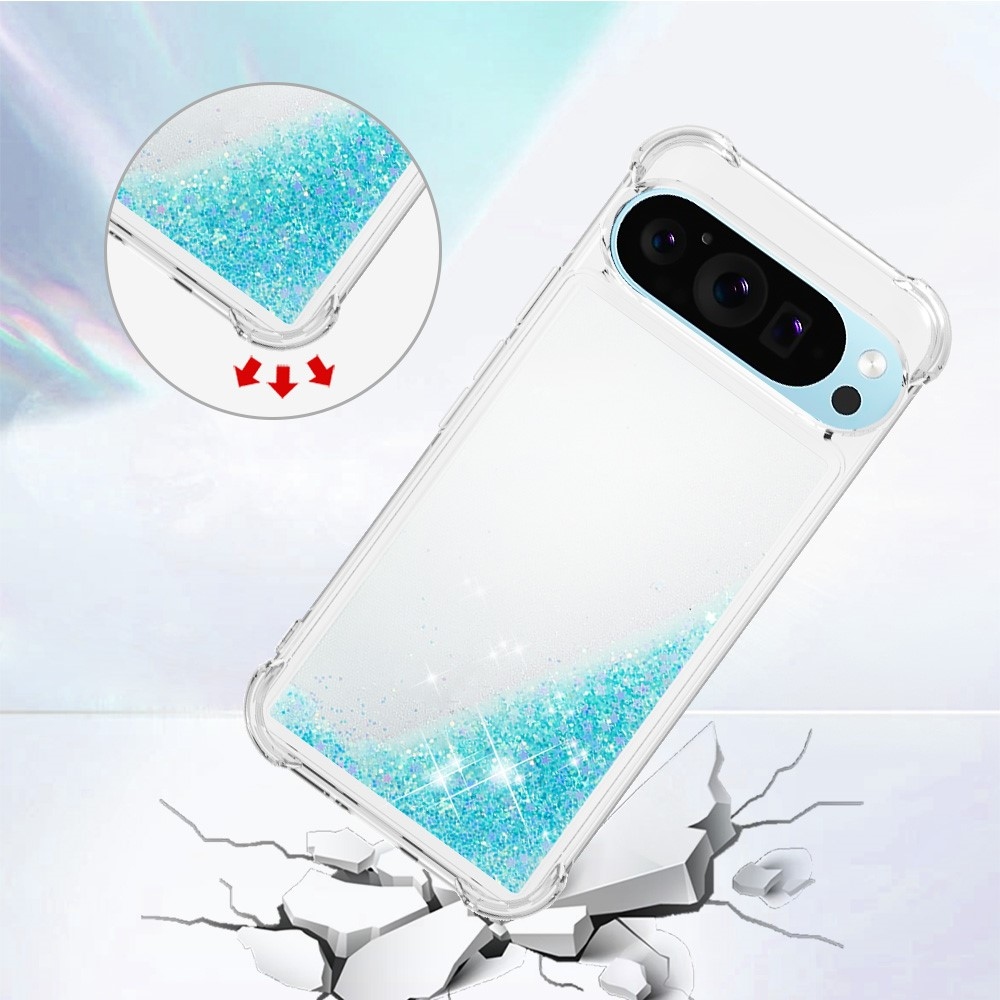 Glitter přesýpací gelový obal na Google Pixel 10 Pro/Pixel 10 - modrý/hvězdičky