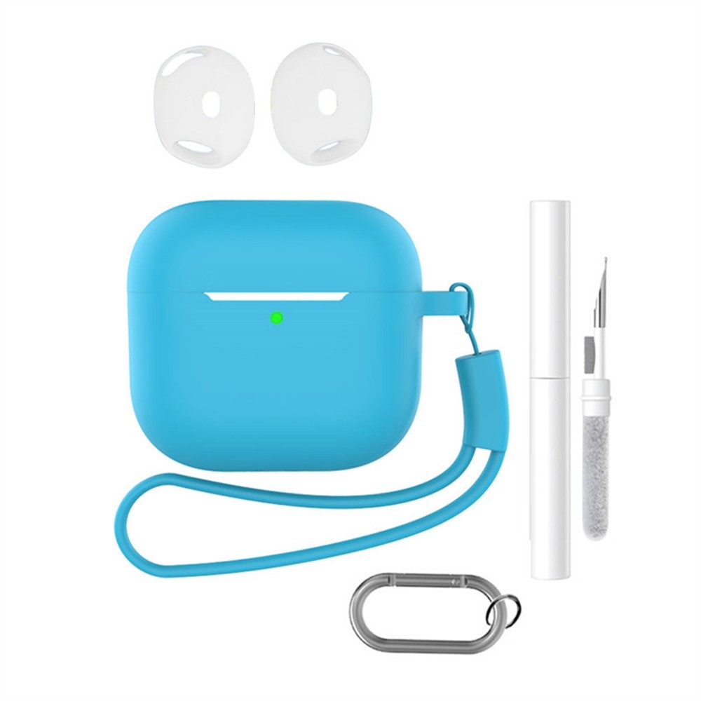 Set silikonový obal na Apple AirPods 4 s čistící sadou - sky modrý