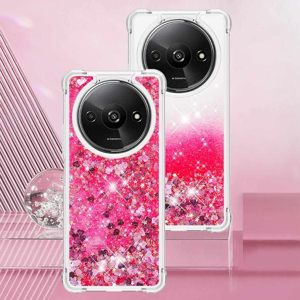 Glitter gelový přesýpací obal na Xiaomi Redmi A3 - růžový/srdíčka