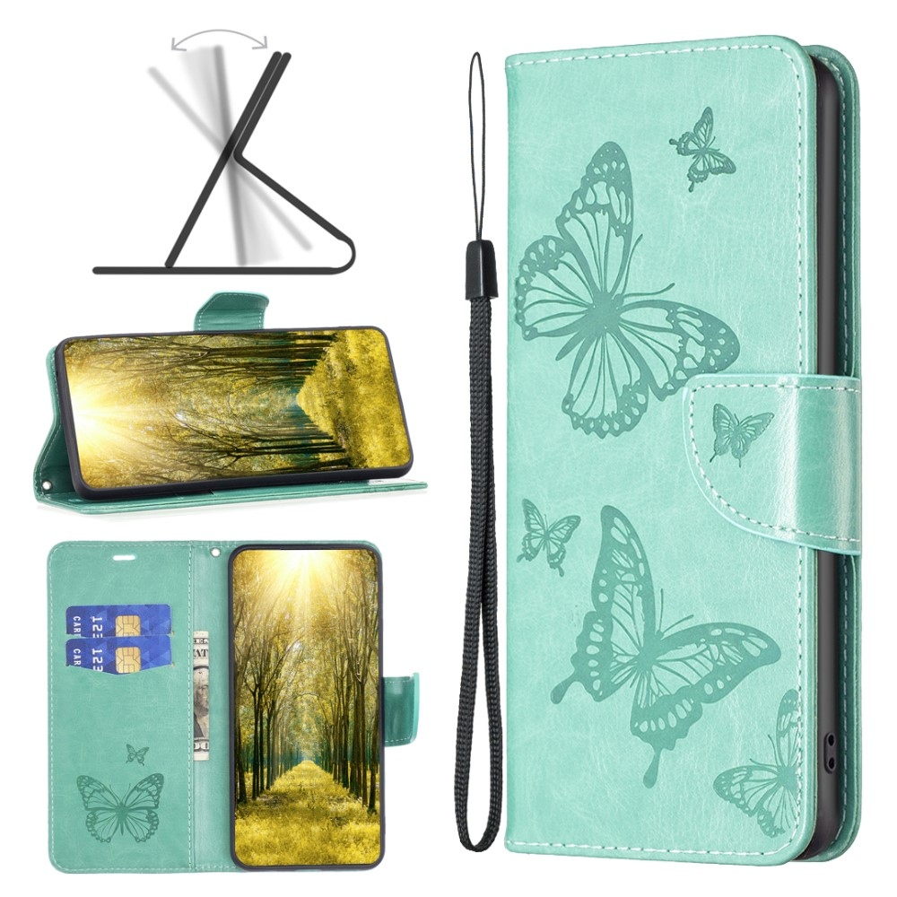 Butterfly knížkové pouzdro na iPhone 15 - modrozelené
