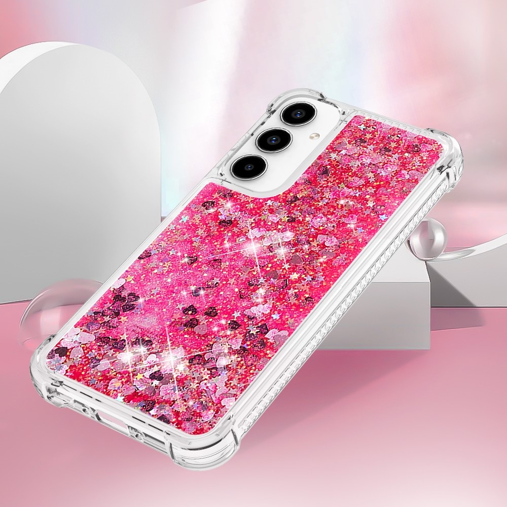 Glitter přesýpací gelový obal na Samsung Galaxy A56 5G - růžový/srdíčka