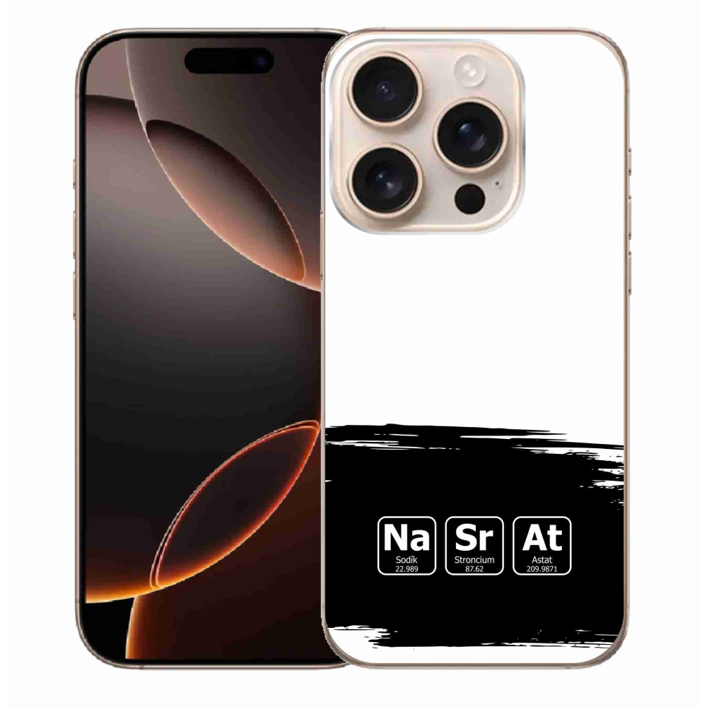 Gelový kryt mmCase na iPhone 16 Pro Max - chemické prvky černobílé pozadí