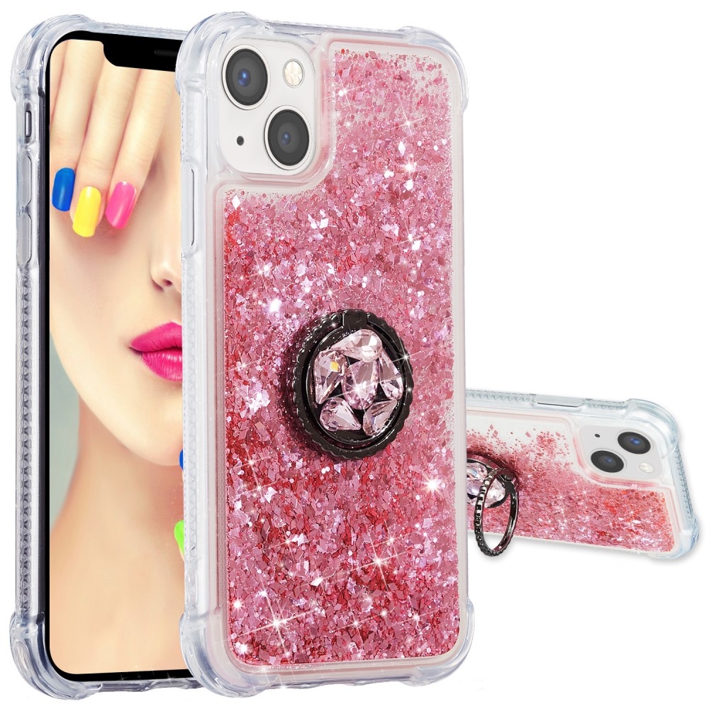 Glitter přesýpací gelový obal na iPhone 15 - růžový