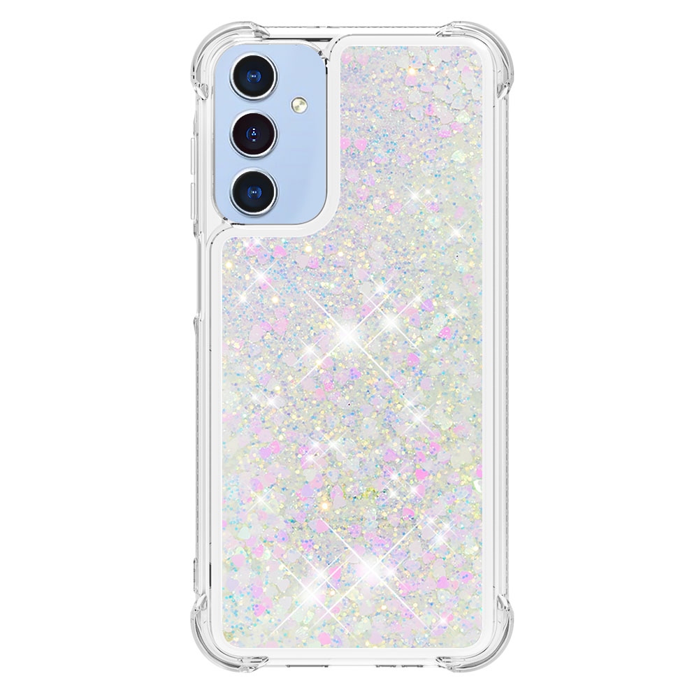 Glitter přesýpací gelový obal na Samsung Galaxy A17 5G - růžovostříbrný/srdíčka