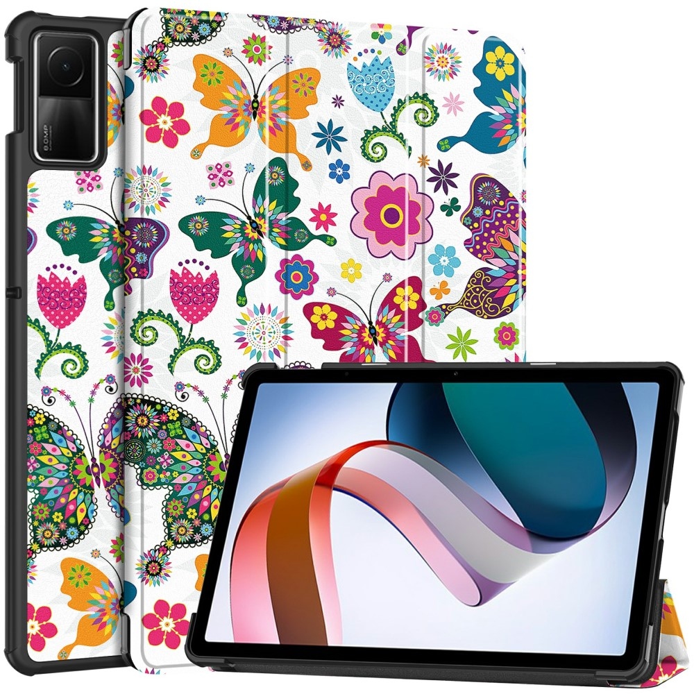 Print chytré zavírací pouzdro na Xiaomi Redmi Pad SE - motýli a květy