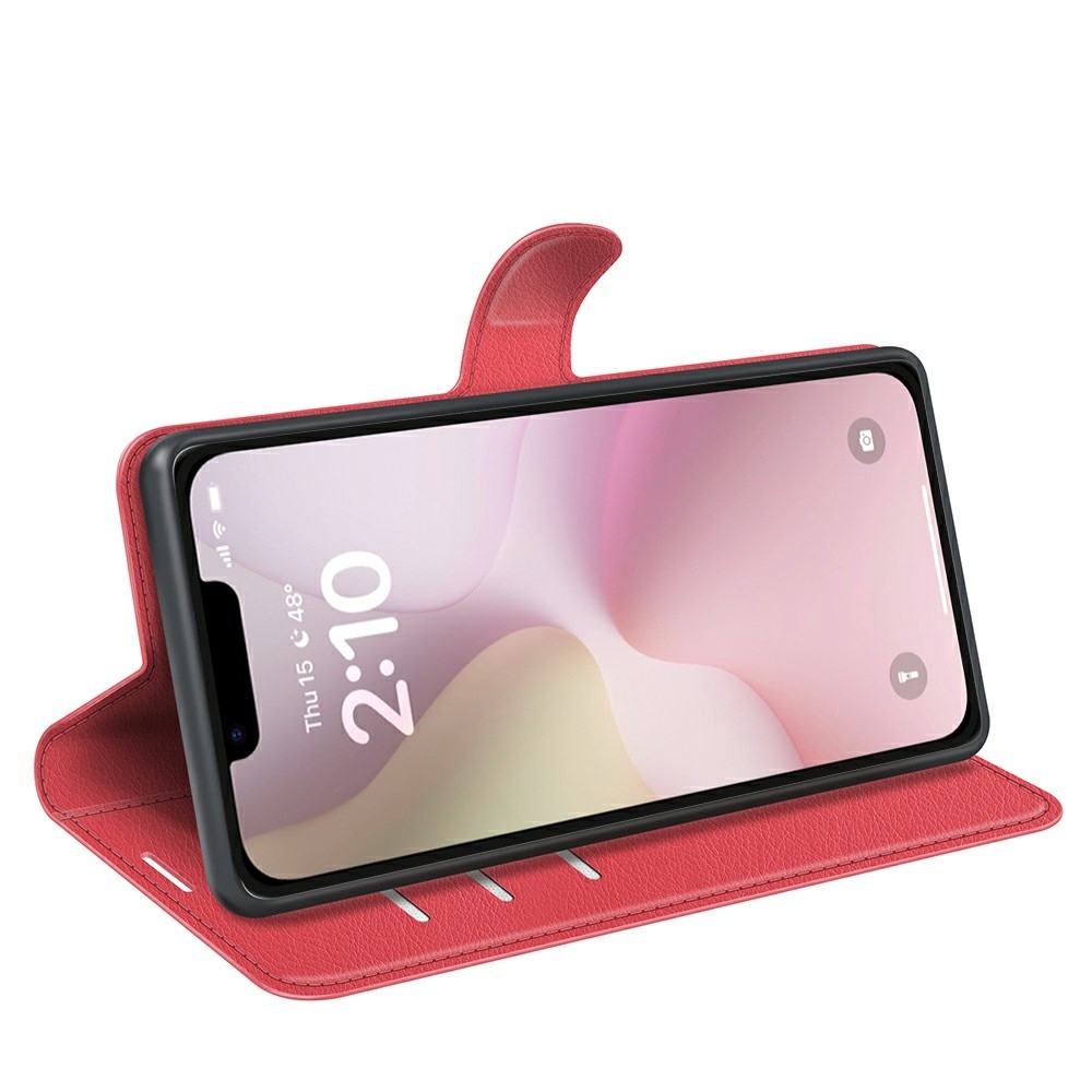Litchi knížkové pouzdro na iPhone 16e - červené