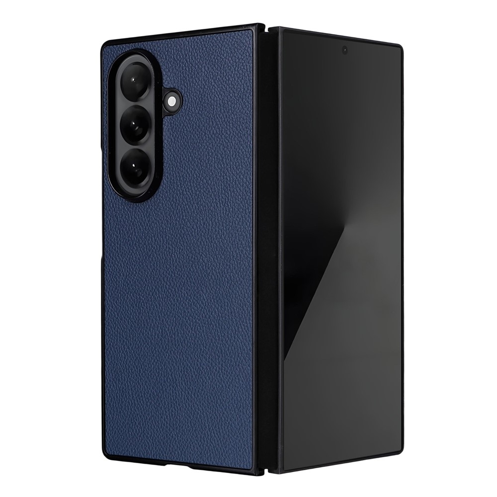 Leather plastový obal potažený umělou kůží na Samsung Galaxy Z Fold7 5G - tmavěmodrý