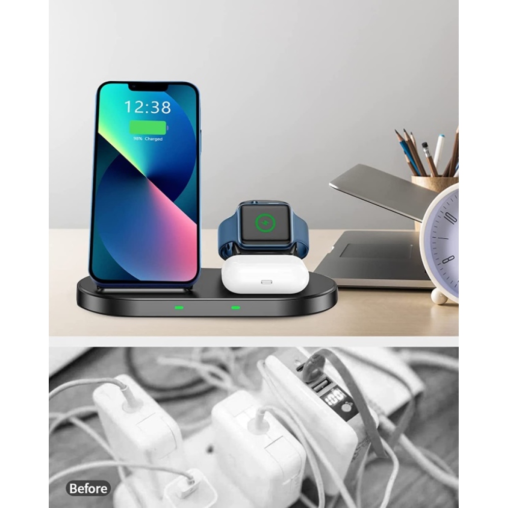 Bezdrátová nabíječka Swissten 3v1 station pro Apple a Samsung - černá