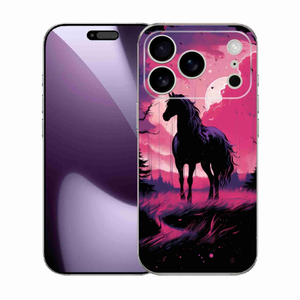 Gelový kryt mmCase na iPhone 17 Pro - černý kreslený kůň 1