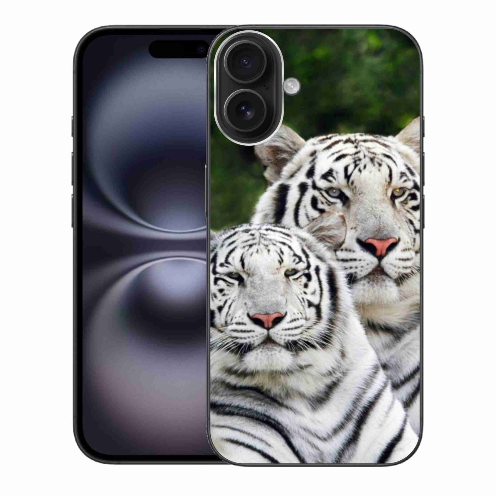 Gelový obal mmCase na iPhone 16 Plus - bílí tygři