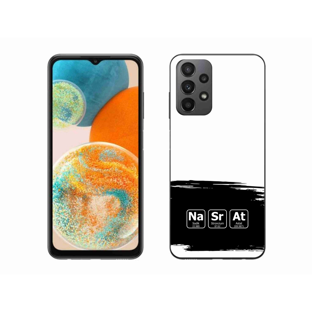 Gelový kryt mmCase na Samsung Galaxy A23 4G/5G - chemické prvky černobílé pozadí