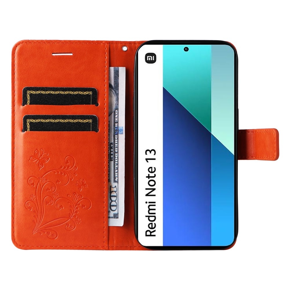 Big Butterfly knížkové pouzdro na Xiaomi Redmi Note 13 - oranžové