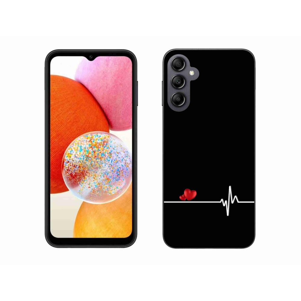Gelový kryt mmCase na Samsung Galaxy A14 4G/5G - srdce a tep černé pozadí