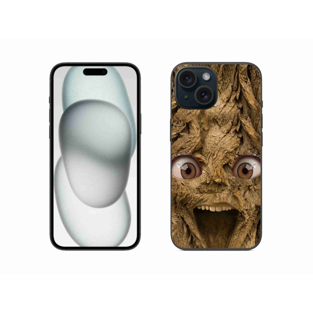 Gelový kryt mmCase na iPhone 15 - veselý strom s očima