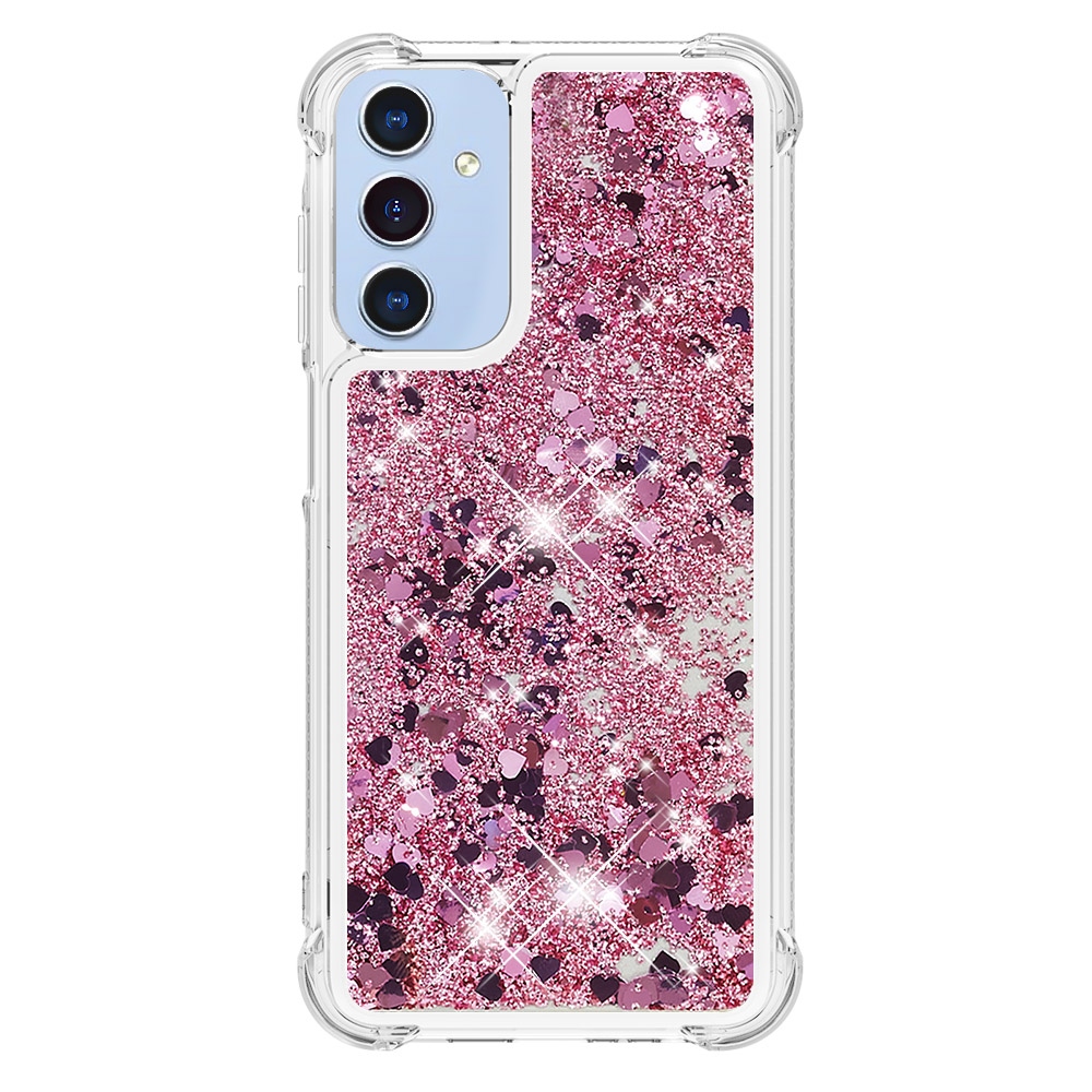 Glitter přesýpací gelový obal na Samsung Galaxy A17 5G - růžovozlatý/srdíčka