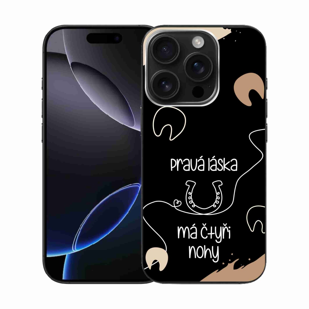 Gelový kryt mmCase na iPhone 16 Pro - koňský motiv černé pozadí