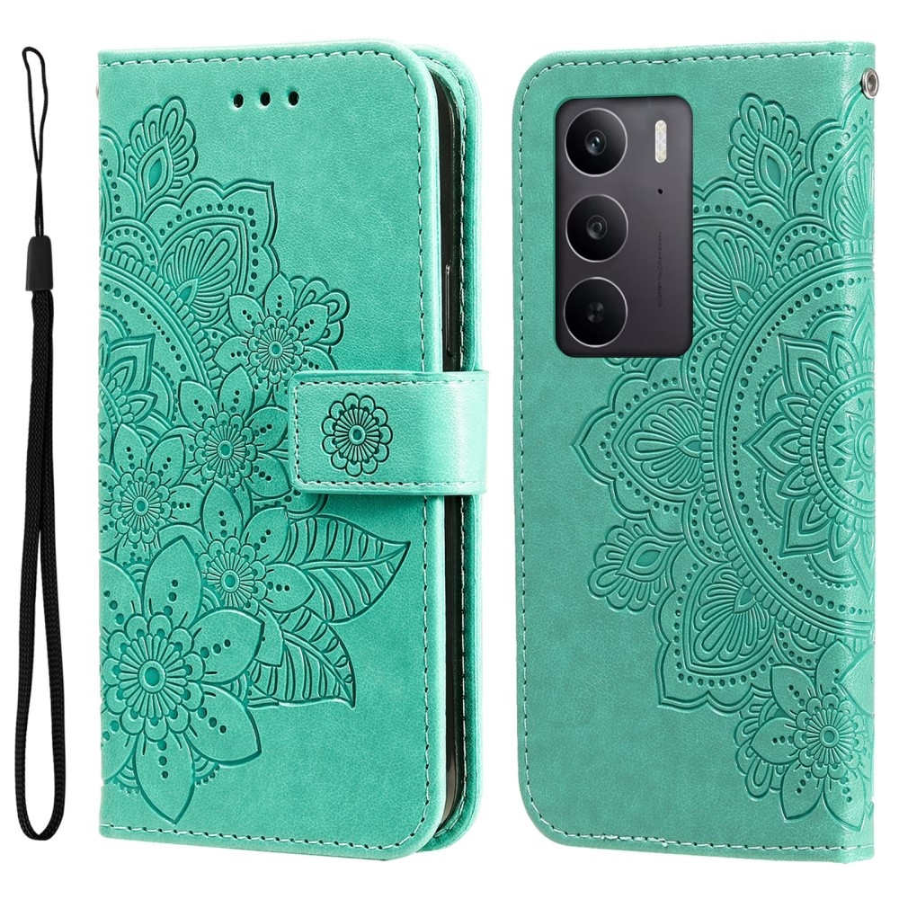 Mandala knížkové pouzdro na Realme C75 - modrozelené